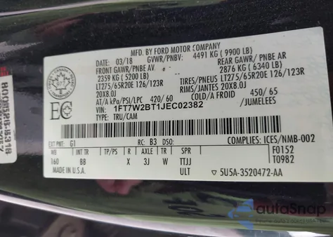 2018 Ford F250 Super Duty from USA, damaged, VIN 1FT7W2BT1JEC02382